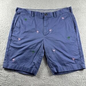 Brooks Brothers Shorts Mens 38 Blue Pattern Embroidered Flamingo Palm Beach Vaca